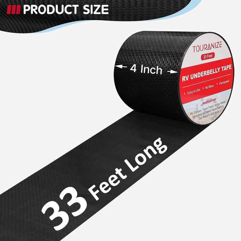 Touranize RV Underbelly Material RV Underbelly Tape, 4'' x 33' Waterproof Flex Belly Tape with Permanent Sealing Adhesive for Mobile Home, Camper Travel Trailer, Tear Repair Patch, Black - Image 2